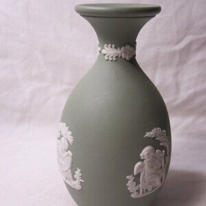 vintage Wedgwood Sand Green Jasperware 5" Flower Vase - Made in England